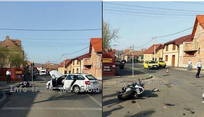 foto - accident pe calea gusteritei la sibiu. o motocicleta implicata!