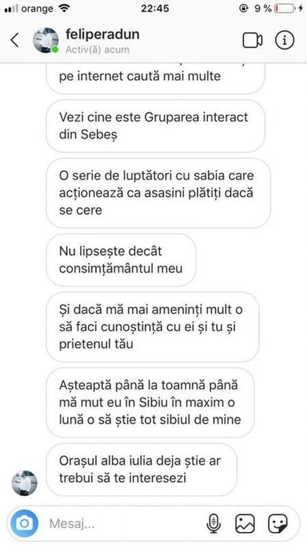 încă o tânără amenințată de individul care a hărțuit o sibiancă - „am asasini plătiți. din toamnă mă mut la sibiu”