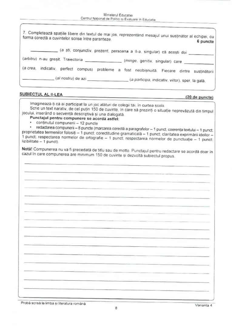 ce subiecte au picat la limba română, la evaluare națională