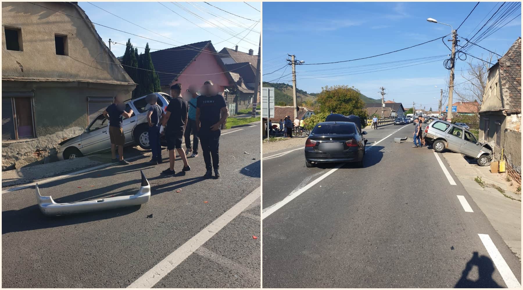 video foto: accident cu trei mașini la copșa mică - una a ajuns într-o casă