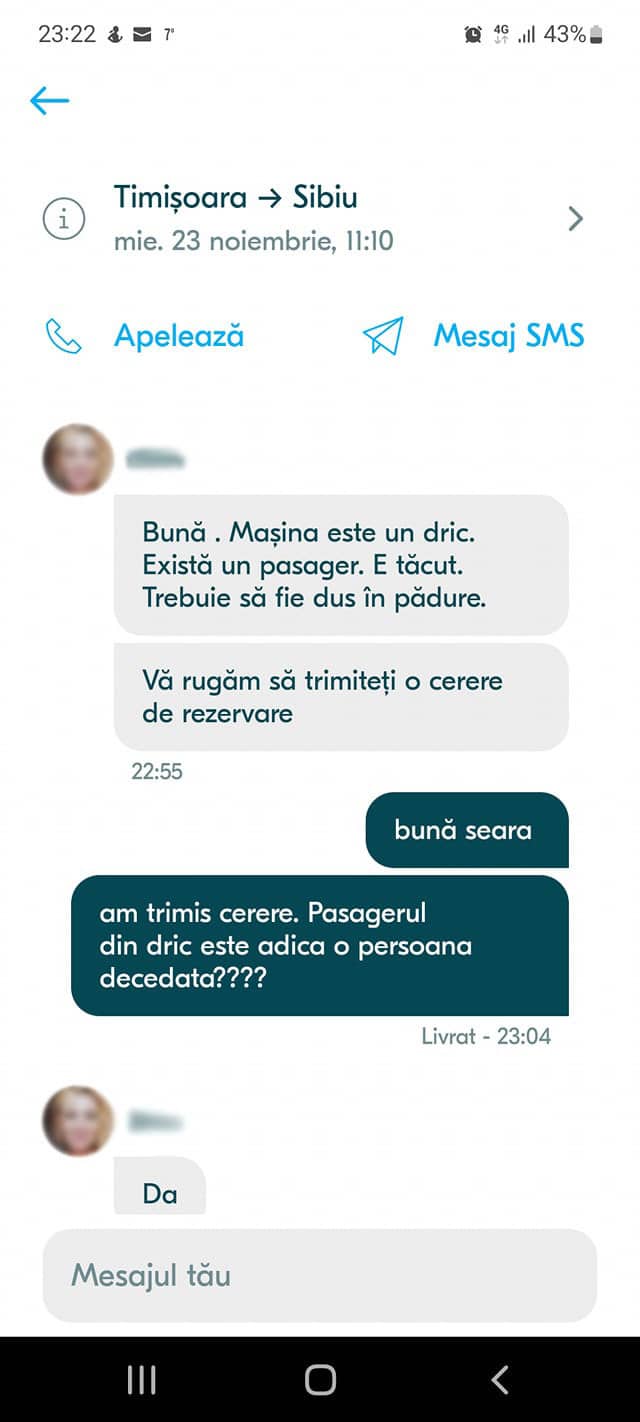 Ofertă halucinantă primită de o sibiancă pe Bla Bla Car - Să meargă cu dricul lângă un mort ofertă halucinantă primită de o sibiancă pe bla bla car - să meargă cu dricul lângă un mort
