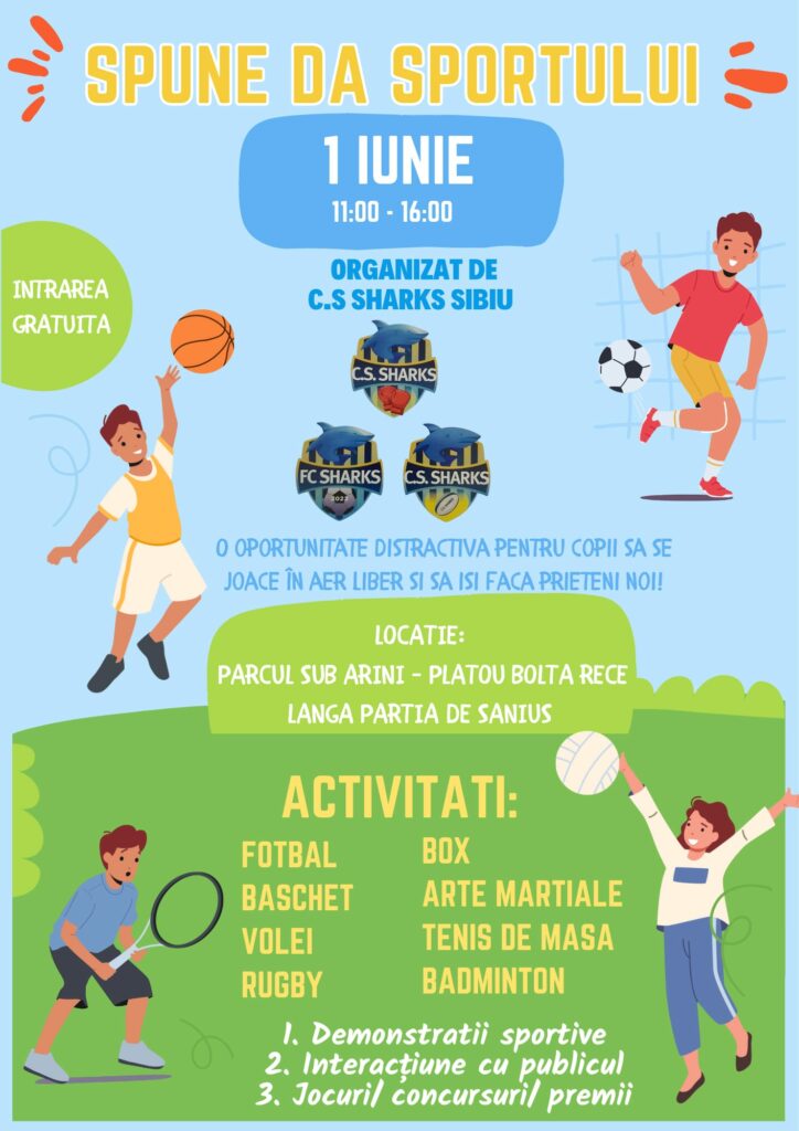 mini-campionate de fotbal și baschet în sub arini de 1 iunie - intrare liberă pentru toți sibienii de la 0 la 100 de ani