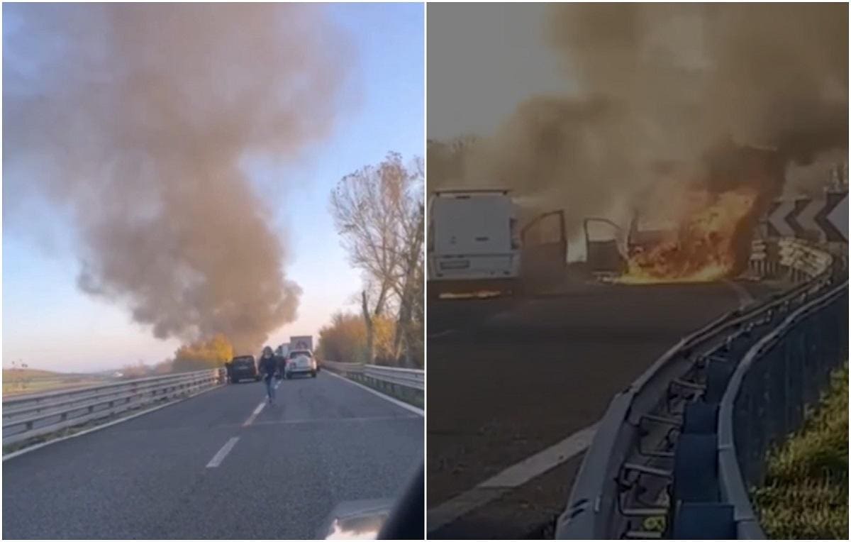 jaf armat în plină zi pe o autostrada din sardinia. hoții au distrus masina blindată si au fugit cu milioane de euro