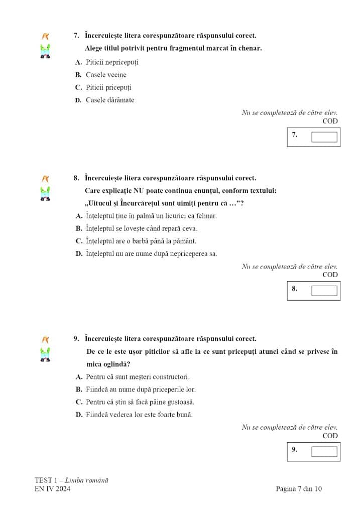 subiectele primite de elevii de clasa a iv-a la evaluarea națională